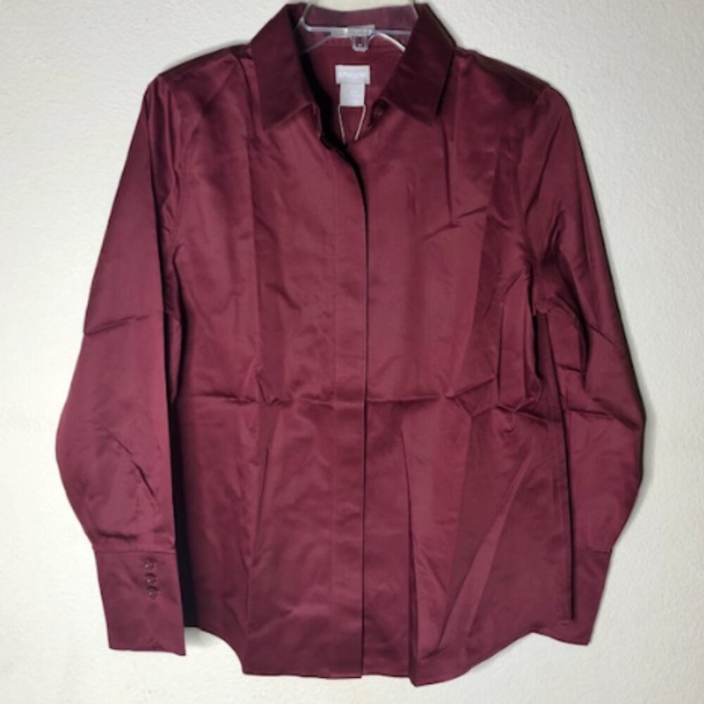 Chico's NO-IRON long sleeve shirt Color: Maddie Plum XS/2